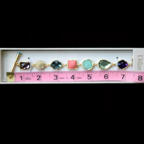 NEW bracelet Multicolor crystals toggle gold tone approx 8" long PRETTY, NIB - Picture 4 of 5